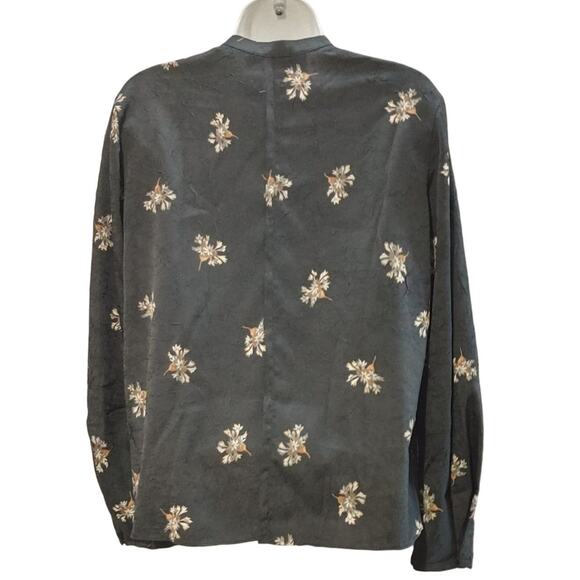 Vince Tossed Bouquet Tie Neck Blouse Top Long Sleeve Black Floral Womens XS NWT - Picture 4 of 8